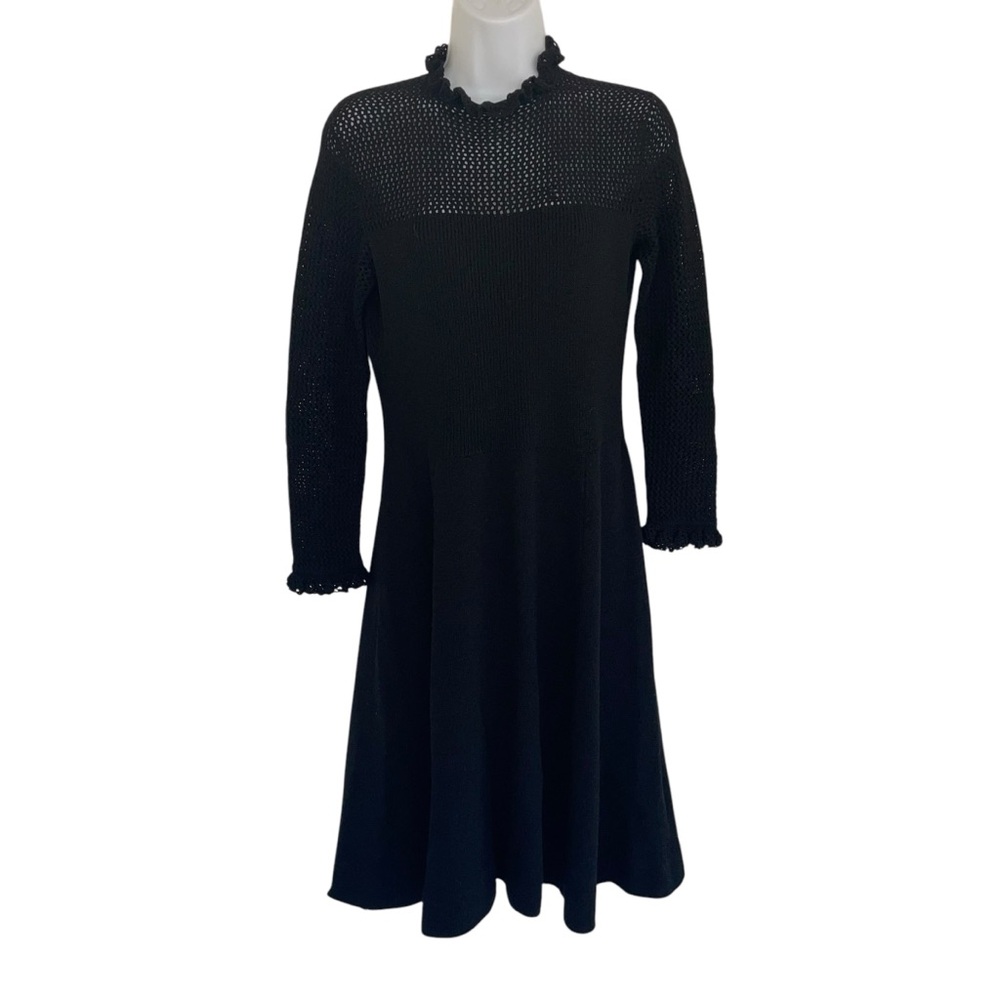 St. John Vintage Medium Black Crochet Ribbed A-Line Dress Cocktail Classic